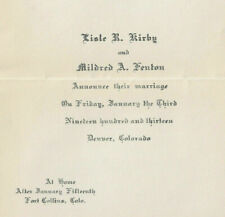 Antique Wedding Invitation Vtg 1913 Denver CO  L. Kirby M. Fenton Paper Ephemera picture