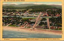 Vtg Airplane Aerial View of Seaside Oregon Coast Highway OR 1940s Linen Postcard picture