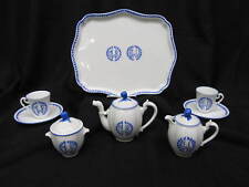 11pc Richard Ginori Villa Vanilla BLUE LAUREL Monogrammed Breakfast Set for 2 picture