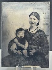 Antique Metal Tin Type Photo Native American Mother W/ Child 1800s picture