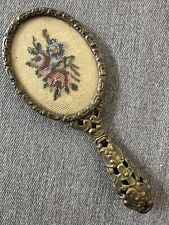 Antique Gold Filigree Cross Stitch Purse Hand Mirror Powder Sifter Compact picture