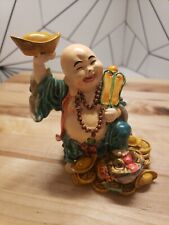 Vintage Laughing Buddha Statue With Sack Coins And Frog picture