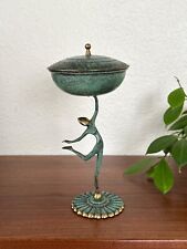 Vintage Pal-Bell Dancer Statue Lidded Bowl Brass Maurice Ascalon Moshe Klein MCM picture