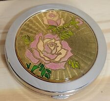 Vintage Silver Tone Rose Inlay Twin Mirror Compact Hand Mirror Purse Mirror picture