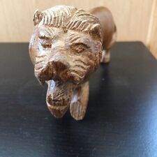 Vintage  Hand-carved WOODEN LION SCULPTURE 8inch picture