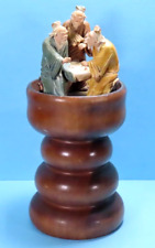 Vintage Chinese Mudmen Men Playing Chess/Checkers on Wood Stand Figurine 8