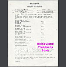 Vintage Disneyland Internal Memo Talent Line-Up for Big Bands March 1987 picture