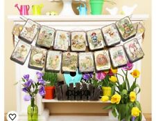 NIP Vintage Style Easter Banner Bunting w/ribbon 15 Cards Approx 5.5”x7” Each picture