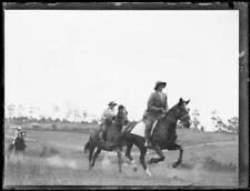Three horse riders galloping at a riding school, NSW, ca 1920 Old Photo picture