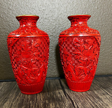 CHINESE Red Cinnabar Lacquer PAIR of Vases 7