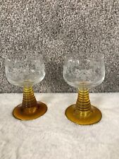 Schott Zwiese Wine Glass German Roemer Beehive Stem Etched Set Of 2 picture