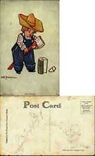 Artist signed E.R. Tyrrell little boy ax splitting wood 1907 vintage postcard picture