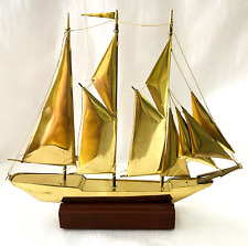 Beautiful brass metal desk model of the three-masted schooner 