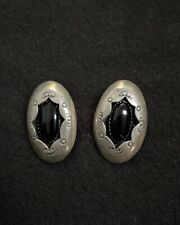 vintage native american pierced Silver And Onyx earrings picture