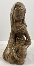 Girl Figurine W/Water Jug Jar Vintage Brown Pottery Ceramic 7.5
