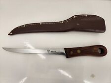 Vintage BOKER F8S Stainless Fillet Knife with Original Sheath Finger Hole Pinned picture