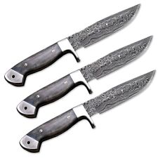 Combo Of 3: Handmade Damascus Steel Hard Wood Hunting Knife With Leather Sheath picture