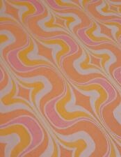 2 vintage fabric curtains pink orange 60s 70s psychedelic mid-century 72