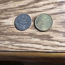Two Vintage With “C” Showbiz Pizza Tokens 1 Is Brass Colored One Is Nickel Plate picture
