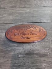 Vintage Carved Wood Wall Plaque God Bless Our Home 13x6 picture