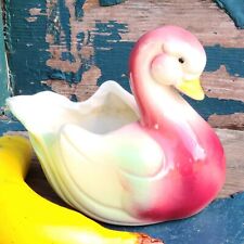 Vintage FAPCO USA Pottery  Pink and  Green Baby Swan Planter) picture