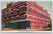 c1907 Evansville Indiana Masonic Block Traction Station Horse & Buggy Postcard picture