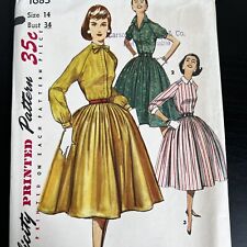 Vintage 1950s Simplicity 1683 Fly Front Pleat Bodice Dress Sewing Pattern 14 CUT picture