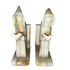 Pair of Vintage Alabaster Oynx Marble Religious Priest Monk Bookends  10