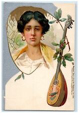 c1905 Pretty Woman Berries UTE Art Nouveau Embossed Tuck's Antique Postcard picture