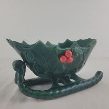 Lefton Sleigh Green XMAS Holly Berry Candy Dish Planter Holiday Decor 1346 Vtg picture