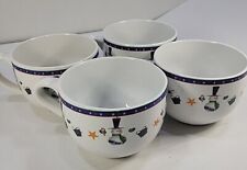 Set Of 4 Large Snowman Holiday Christmas Coffee Or Soup Cups Mugs picture