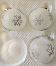 Vintage White Glitter W/Silver Snowflakes Glass Ornaments  - Set Of 3 picture