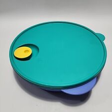 Tupperware Crystal Wave Divided Microwave Dish Blue 3284C Vented Lid Green 10” picture