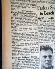 SEABISCUIT Wins Bay Meadows Handicap HORSE RACING at San Mateo CA 1937 Newspaper picture