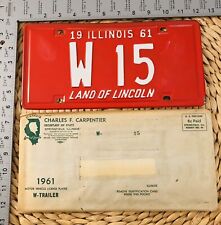 1961 Illinois TRAILER License Plate ALPCA Garage W15 Low Number With Envelope picture