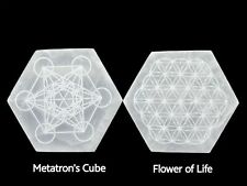Selenite Hexagon Charging Plate Metatron's Cube & Flower of Life Size 3.5-4