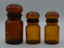 Vintage 1960s Lot of 3 Amber Belgium Candy Apothecary Glass Jar W/Bubble Top picture