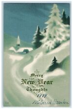 1919 New Year Thoughts Pine Trees House Church Winter Ludington MI Postcard picture