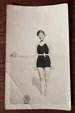 VTG 1930s Snapshot Photo 1-pc Swimsuit  Adorable Brunette Bathing Beauty Beach picture
