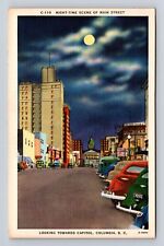Columbia SC- South Carolina, Night Scene On Main Street, Vintage Postcard picture