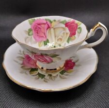 Queen Anne Tea Cup & Saucer Lady Sylvia Bone China Roses England Gold Guilt picture
