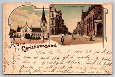 Hilsen fra Kristiansand Norway Domkirken Church Markensgaden c1905 Postcard picture