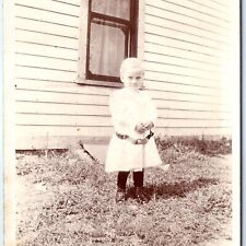 ID'd c1910s Cute Little Boy in Dress RPPC Outdoors Real Photo LeRay Finney A159 picture
