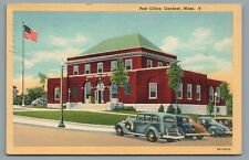 Post Office Gardner Mass Old Cars Linen Vintage Postcard c1941 picture