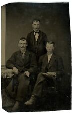 CIRCA 1860'S 1/6 Plate 2.5X3.88 in Hand Tinted TINTYPE Three Young Men Mustache picture