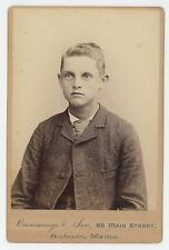 Antique Circa 1880s Cabinet Card Incredibly Handsome Young Boy in Suit Auburn ME picture