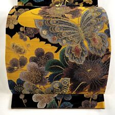 Japanese Kimono, SILK Fukuro OBI,Rokutu,GLD thread,Butterflies,Black,L14'..3911 picture