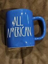 NEW Rae Dunn Blue mug with Large white Letters ALL AMERICAN July 4th Theme picture