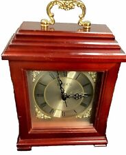 Vintage Linden Quartz Battery Operated Mantel Desk Clock Wood Grain Gold  picture