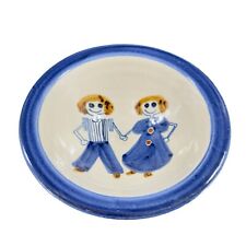 Studio Art Pottery Hand Made Bowl Dish With A Boy And Girl Holding Hands Signed picture
